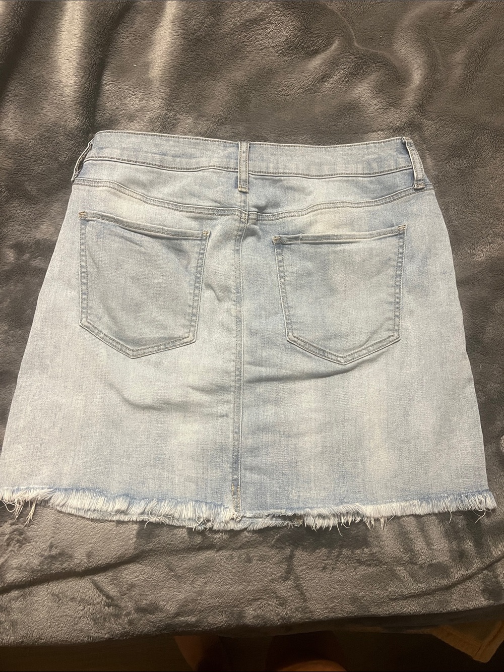 SO size 11 Light Wash Denim Mini Skirt with Distressed Hem 16 inch length